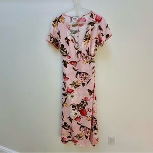 Forever 21 Pink Floral Maxi Wrap Dress